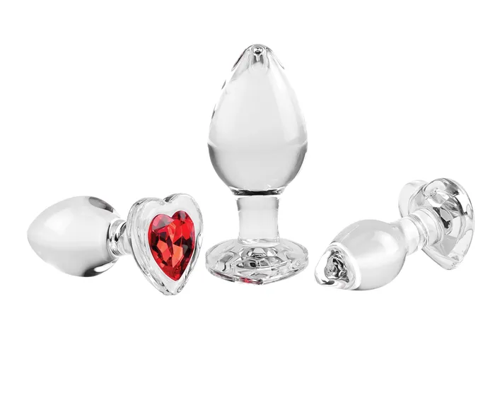 Anal Red Heart Gem Glass Plug Set Sale Specials