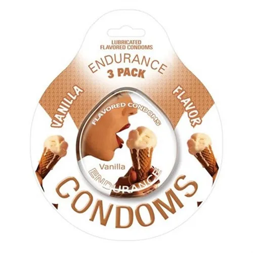 Hott Products Endurance Lubricated Flavored Condoms 3 Pack Disc Vanilla Dildos
