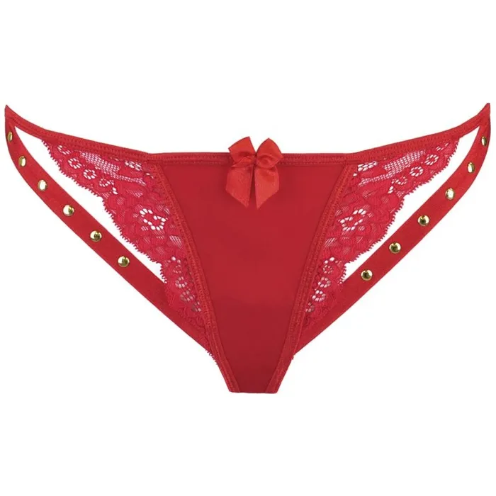 Microfiber and Lace G-String with Studs Red | Axami Lingerie Vibrators Microfiber and Lace G-String with Studs Red | Axami Lingerie Vibrators