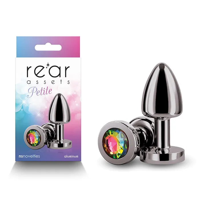 NS Novelties Female Sex Toys Rear Assets Petite Gunmetal with Rainbow Gemnsn096639