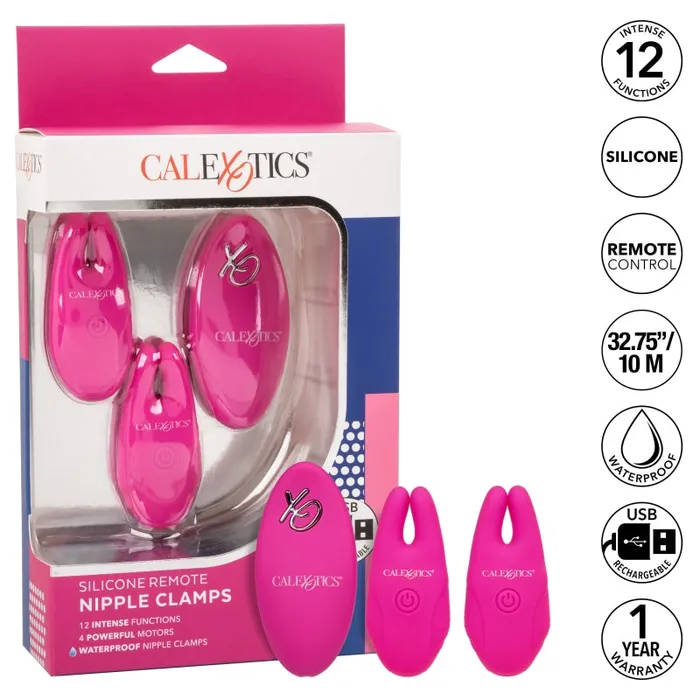 Silicone Remote Nipple Clamps - Pink | Calexotics Anal Silicone Remote Nipple Clamps - Pink | Calexotics Anal
