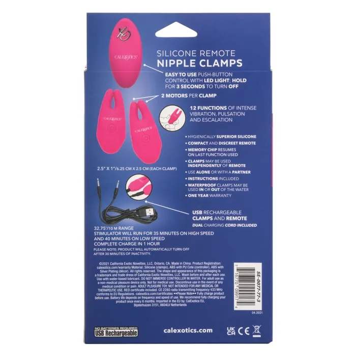 Silicone Remote Nipple Clamps - Pink | Calexotics Anal Silicone Remote Nipple Clamps - Pink | Calexotics Anal