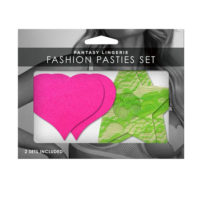 Vibrators Fantasy Lingerie GLOW Fashion Pasties Set Neon Green Solid Pink 2 Sets Included