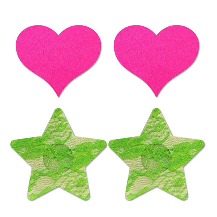 Vibrators | Fantasy Lingerie GLOW Fashion Pasties Set - Neon Green & Solid Pink - 2 Sets Included Vibrators | Fantasy Lingerie GLOW Fashion Pasties Set - Neon Green & Solid Pink - 2 Sets Included