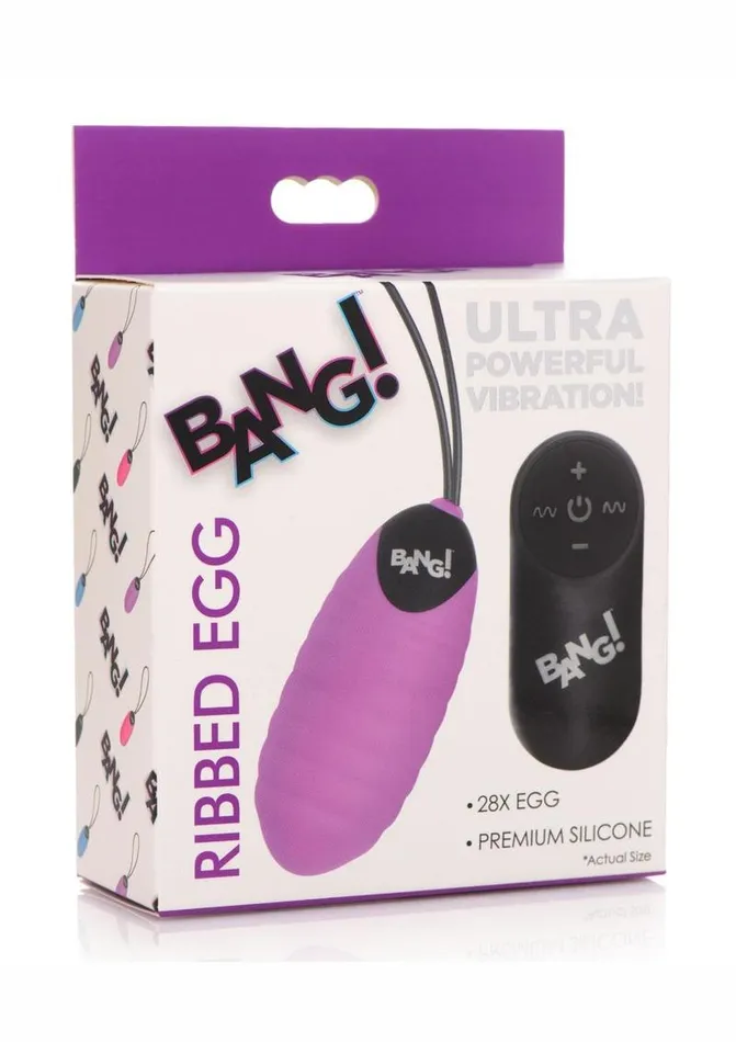 Bang 28x Ribbed Rechargeable Silicone Egg with Remote Control BANG Female Sex Toys