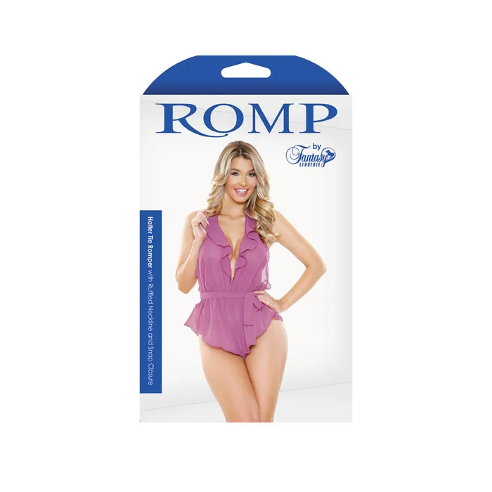 Fantasy Lingerie Male Sex Toys Romp Halter Tie Romper with Ruffled Orchid SM Fantasy Lingerie Male Sex Toys Romp Halter Tie Romper with Ruffled Orchid SM
