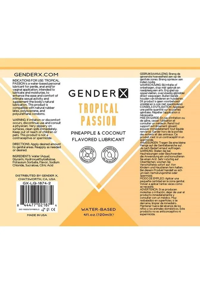 Gender X Tropical Passion Water Based Flavored Lubricant Gender X Anal