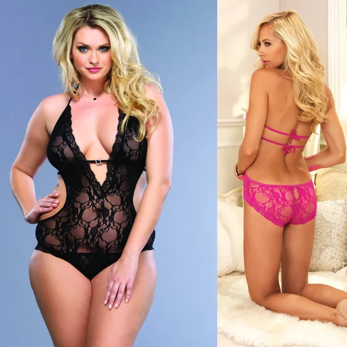 Stretch Lace DeepV Halter Teddy Plus Fu Leg Avenue Couples
