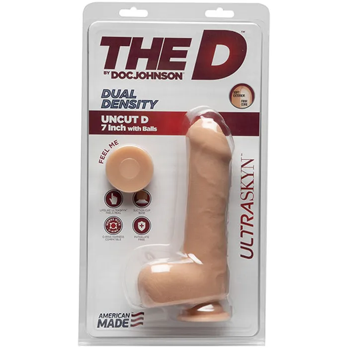 The D Uncut D 7 Inch With Balls Ultraskyn Vanilla Doc Johnson Dildos