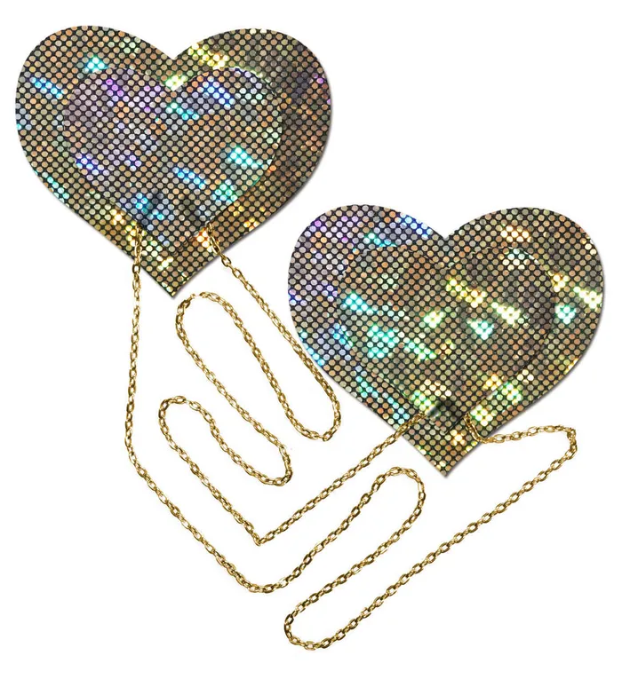 Anal Gold Shattered Disco Ball Heart W Gold Chains Pasties Pastease