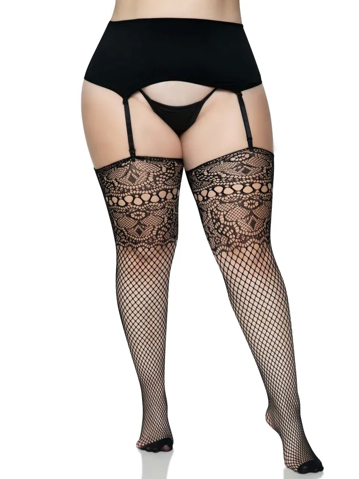 Anal Leg Avenue Lace Top Fishnet Backseam Stockings 1x2x Black