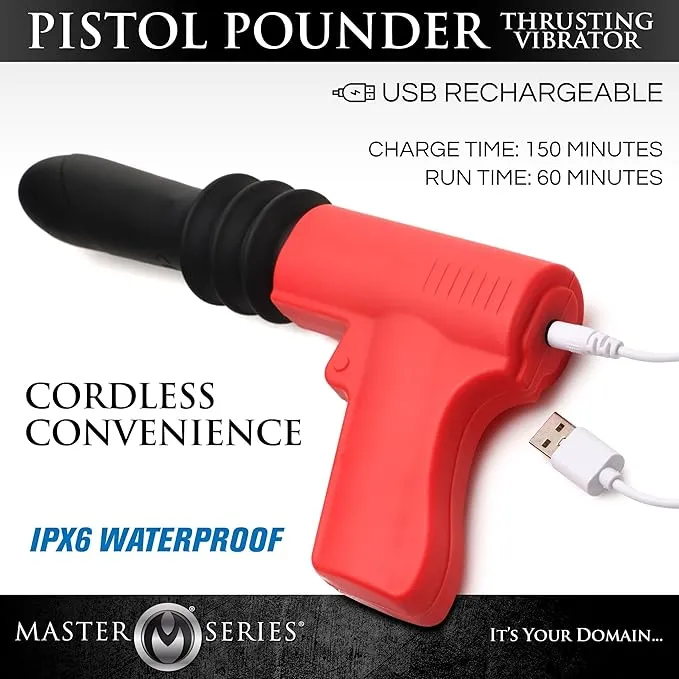 MASTER SERIES Vibrators Master Series Pistol Pounder Thrusting Vibrator BlackRed Thrusting Vibrator with Gun Handle