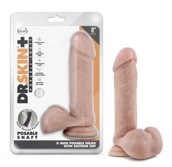 Blush Novelties Dr Skin Plus 8 Inch Posable Dildo With Balls Vanilla Dildos