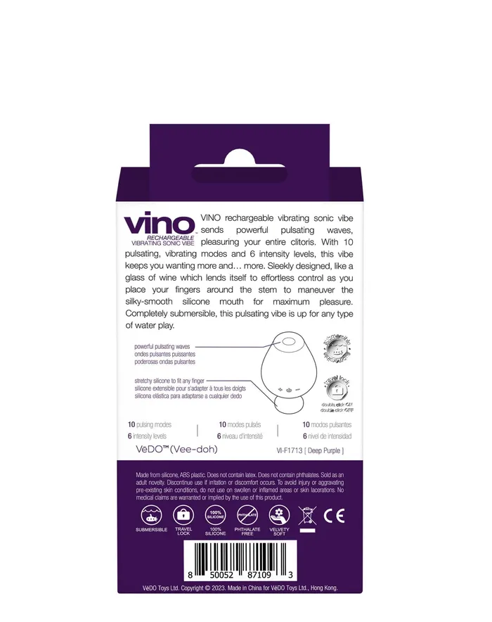 VeDO Vibrators Vino Rechargeable Vibrating Sonic Vibe Purple VeDO Vibrators Vino Rechargeable Vibrating Sonic Vibe Purple