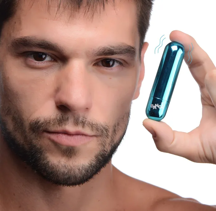 XR Brands Bang 10x Rechargeable Vibrating Metallic Bullet Blue Vibrators XR Brands Bang 10x Rechargeable Vibrating Metallic Bullet Blue Vibrators