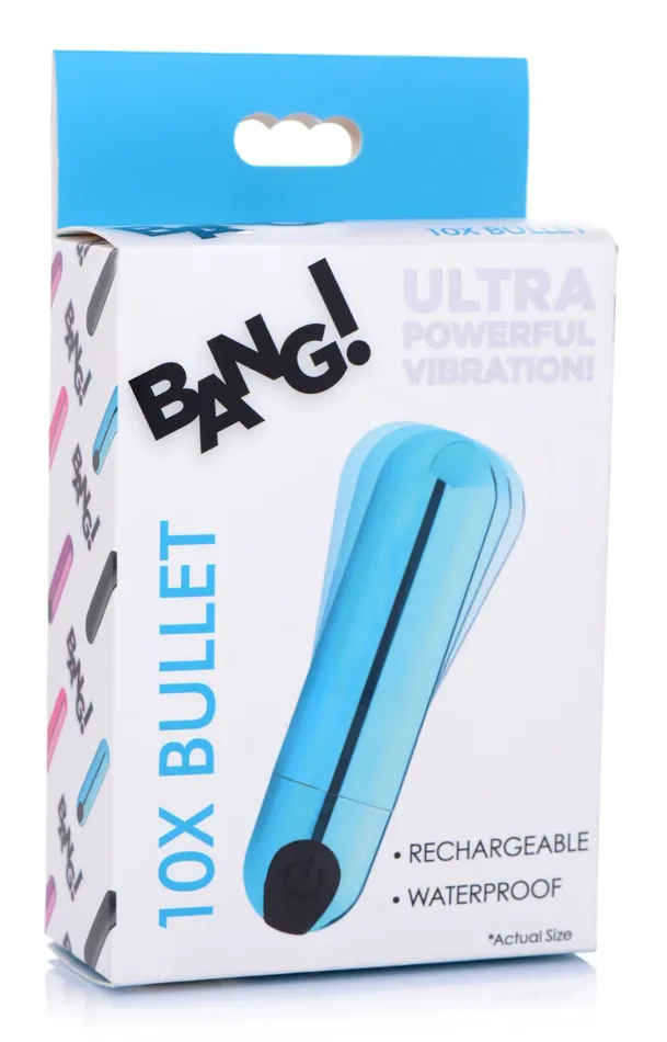 XR Brands Bang 10x Rechargeable Vibrating Metallic Bullet Blue Vibrators XR Brands Bang 10x Rechargeable Vibrating Metallic Bullet Blue Vibrators