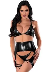 Exposed by Magic Silk Female Sex Toys Wet Look Bra Waist Cincher and Panty Set