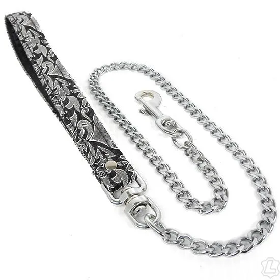 Male Sex Toys Kookie Intl Metal Chain Leash with Brocade Fabric Loop