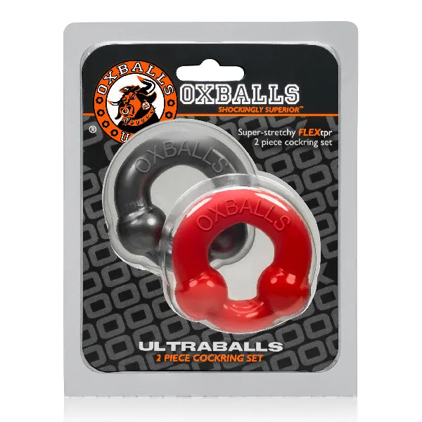 Male Sex Toys OxBalls Ultraballs 2 Pack Cockring Steel And Red