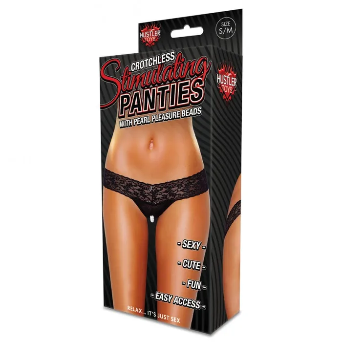 Male Sex Toys Crotchless Panties WPearl Beads Blk Small Electric Hustler Lingerie