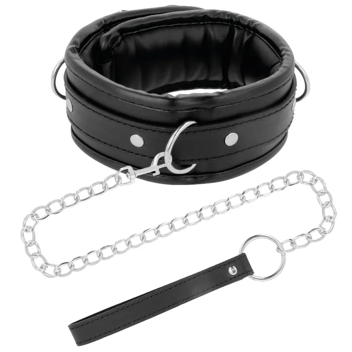 Restraints DARKNESS BLACK SOFT COLLAR WITH LEASH LEATHER DARKNESS BONDAGE