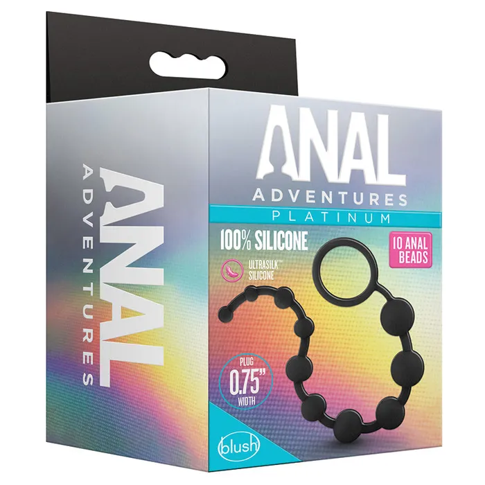 Anal Adventures Platinum Silicone 10 Anal Beads Black BLUSH Male Sex Toys
