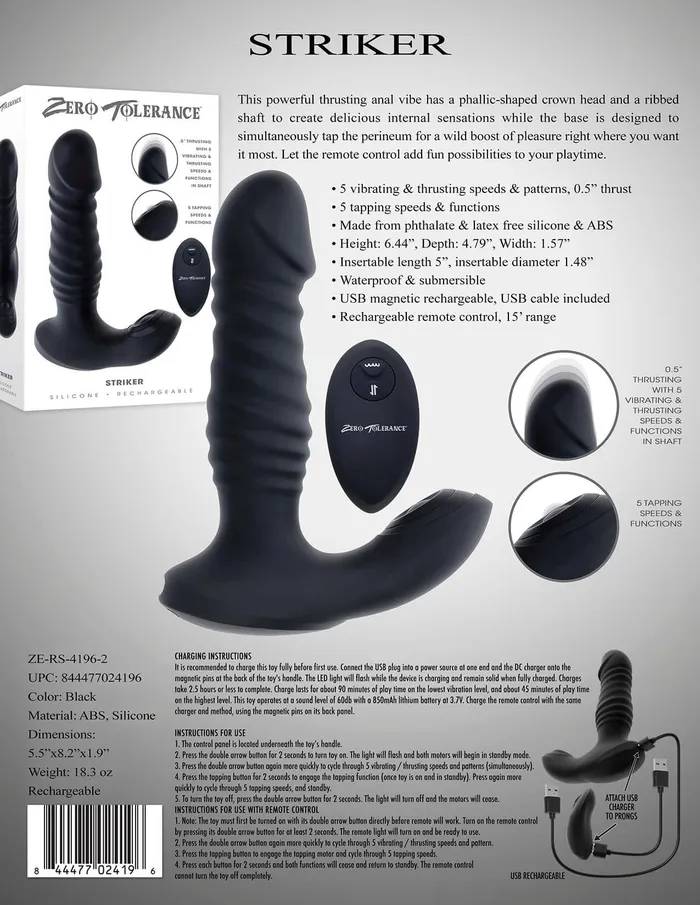 Anal Experience NextLevel Pleasure with the Zero Tolerance Striker Black Anal Vibrator Thrusting Tapping and RemoteControlled Delights Evolved Novelties