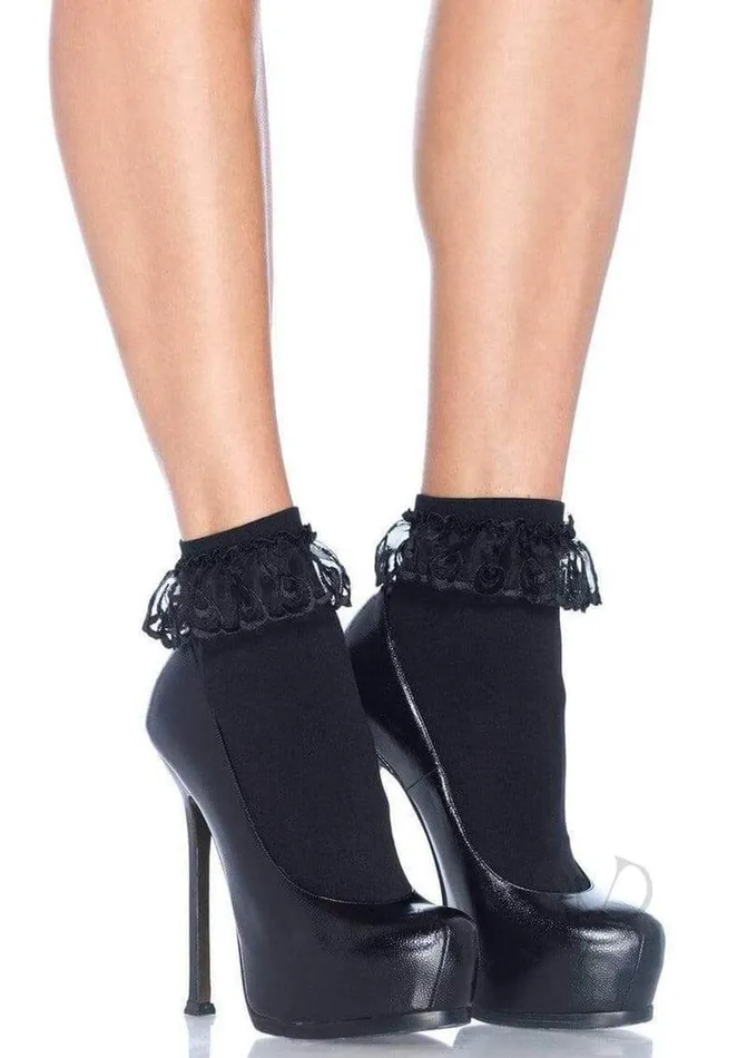 Anal Leg Avenue Inc Diem Lace Ruffle Anklet Socks Black Lace Detailing Comfortable Stretchy Fabric Anal Leg Avenue Inc Diem Lace Ruffle Anklet Socks Black Lace Detailing Comfortable Stretchy Fabric