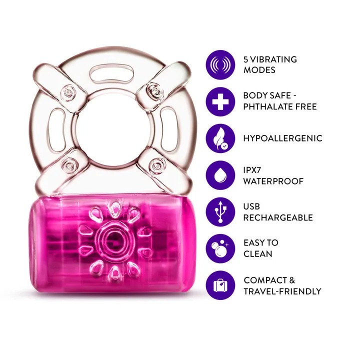 Blush Male Sex Toys Play With Me By Blush Pleaser Rechargeable Vibrating Penis Ring Pink