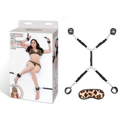 Electric Hustler Lingerie Couples Lux Fetish 7 Pieces Leopard Bed Spreader Ultimate Bondage Kit for Sensual BDSM Play Electric Hustler Lingerie Couples Lux Fetish 7 Pieces Leopard Bed Spreader Ultimate Bondage Kit for Sensual BDSM Play