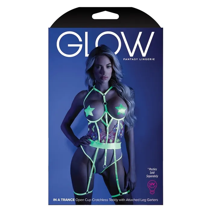 FANTASY LINGERIE Female Sex Toys Fantasy Lingerie Glow In A Trance Open Cup TeddyNeon Green SMBoxed