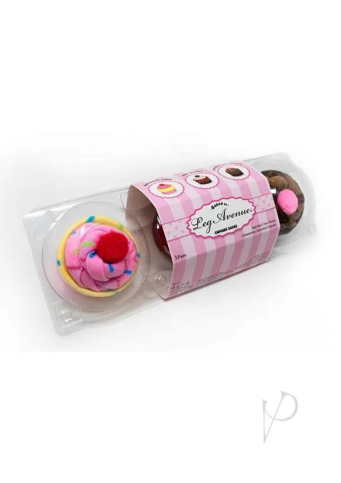 Female Sex Toys Leg Avenue Inc Leg Avenue Cupcake Socks 3Piece Gift Set Fun Mismatched Crew Socks for Women in Custom Packaging