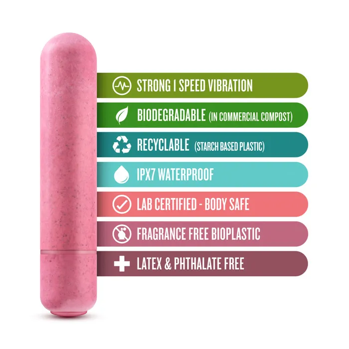 Gaia By Blush Eco Bullet PlantBased 4 Smooth Waterproof Bullet Vibrator in Pink Made from Sustainable BioFeel Blush Vibrators