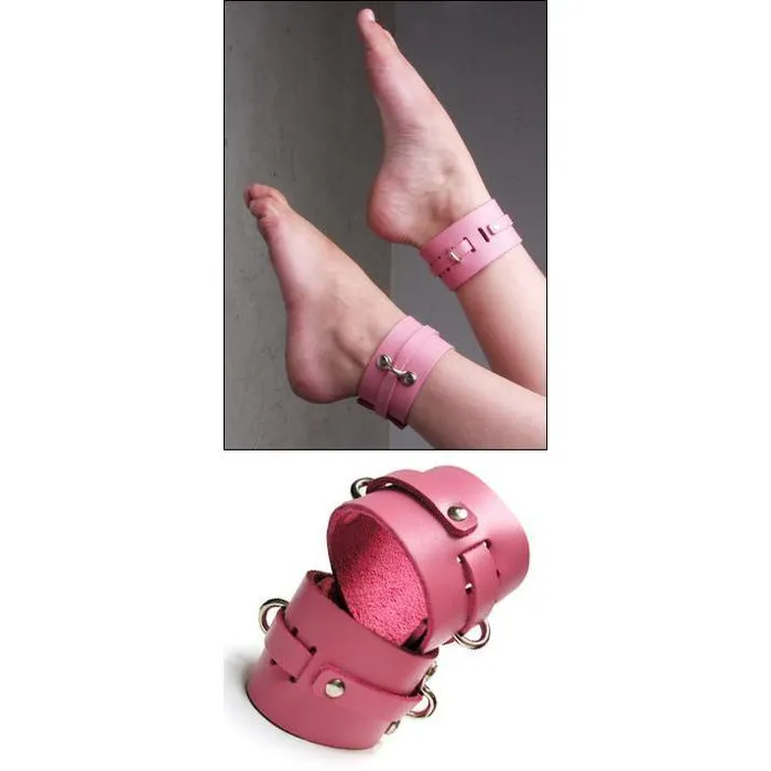 KinkLab Pink Bound Leather Ankle Cuffs STOCKROOM Restraints KinkLab Pink Bound Leather Ankle Cuffs STOCKROOM Restraints