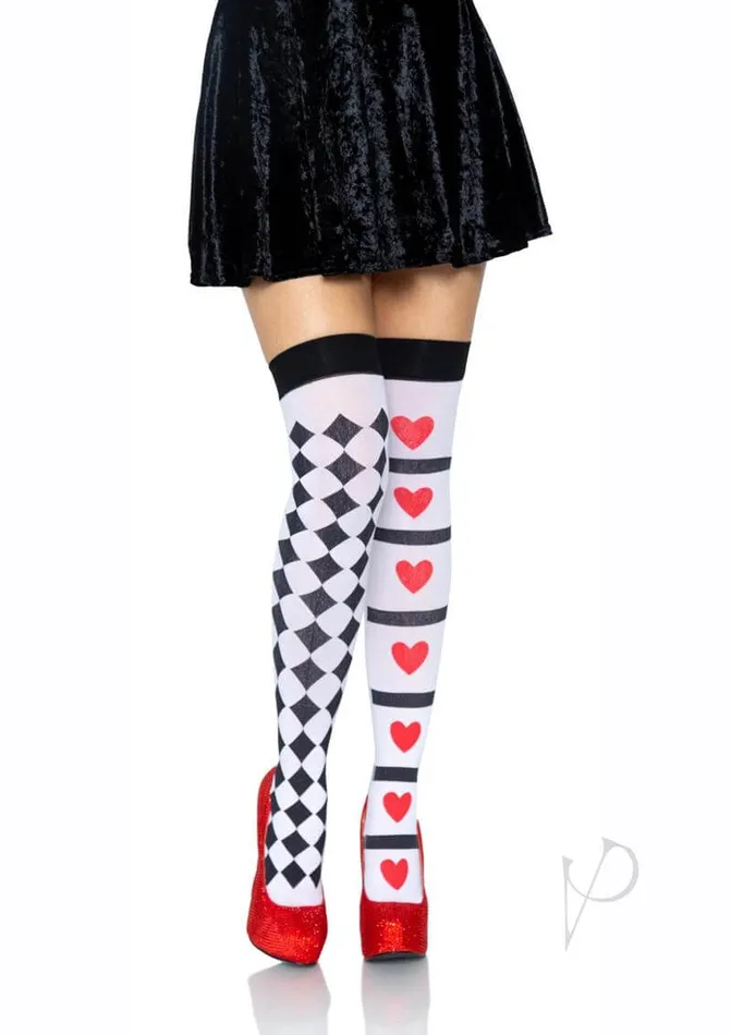 Leg Avenue Inc Anal Harlequin Heart Thigh Highs WhiteRedBlack One Size Flirty Patterned Hosiery by Leg Avenue Leg Avenue Inc Anal Harlequin Heart Thigh Highs WhiteRedBlack One Size Flirty Patterned Hosiery by Leg Avenue