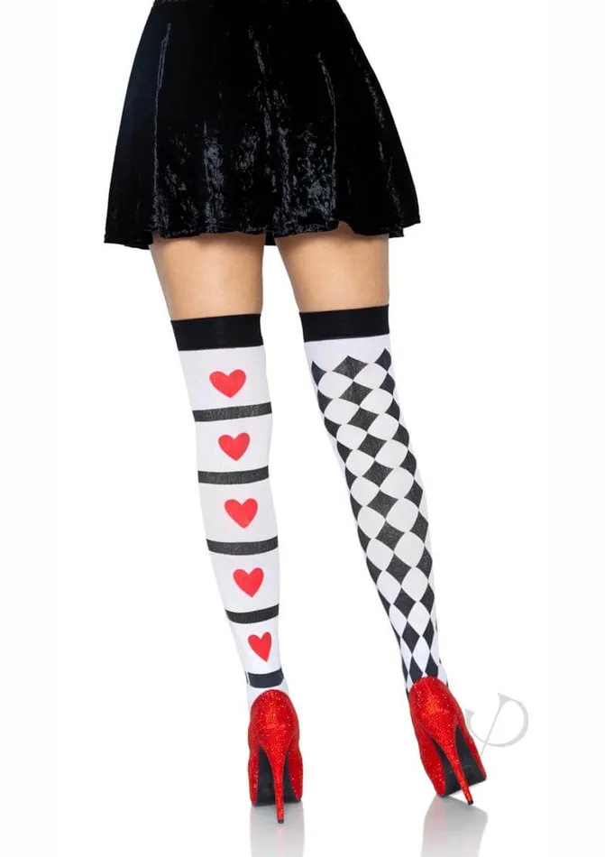 Leg Avenue Inc Anal Harlequin Heart Thigh Highs WhiteRedBlack One Size Flirty Patterned Hosiery by Leg Avenue