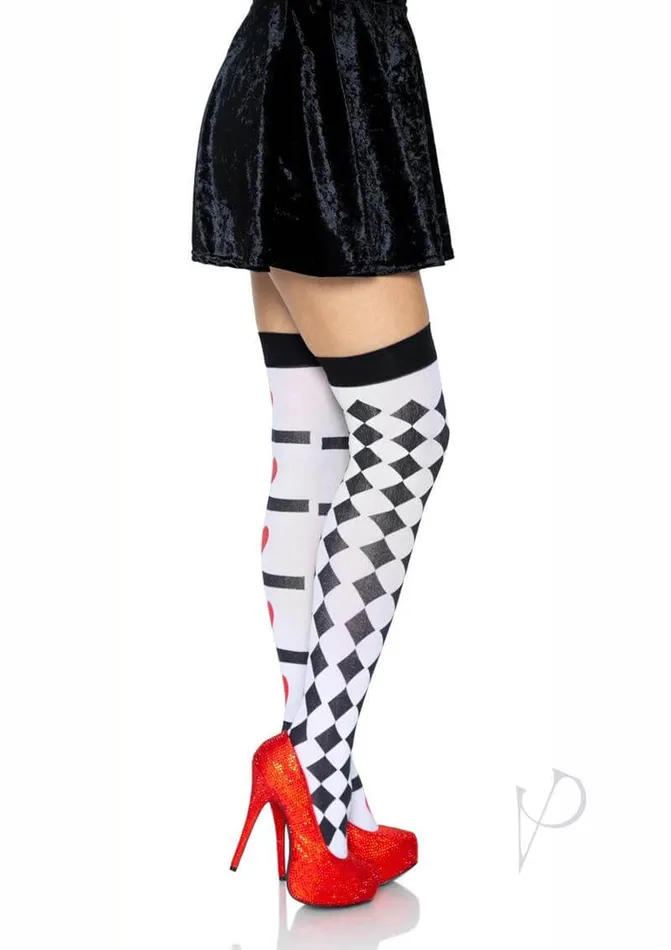 Leg Avenue Inc Anal Harlequin Heart Thigh Highs WhiteRedBlack One Size Flirty Patterned Hosiery by Leg Avenue