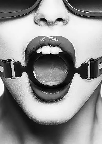 Male Sex Toys Black and White Silicone Ring Gag with Adjustable Straps SHOTS AMERICA