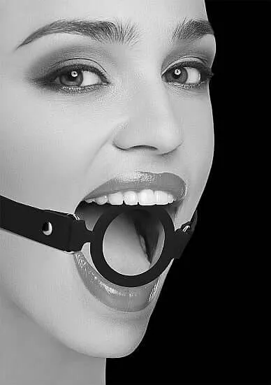 Male Sex Toys Black and White Silicone Ring Gag with Adjustable Straps SHOTS AMERICA