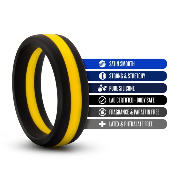 Male Sex Toys Blush Performance By Blush Pro Yellow Black Penis Rings Made with Purio Silicone 2Pack