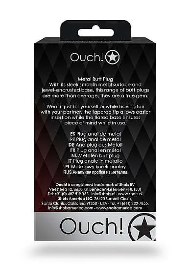 Male Sex Toys SHOTS AMERICA Ouch Round Gem Butt Plug Medium Gunmetal Faux Diamond
