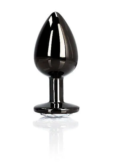 Male Sex Toys SHOTS AMERICA Ouch Round Gem Butt Plug Medium Gunmetal Faux Diamond