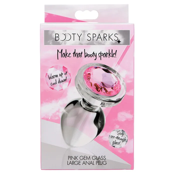 Male Sex Toys XR Brands Booty Sparks Pink Gem Glass Anal PlugLarge