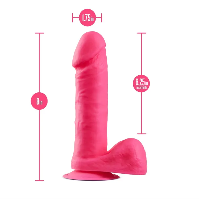 Neo Elite By Blush Neon Pink 8Inch Long Dildo Made with Purio Silicone SensaFeel Dual Density Realistic Technology Blush Dildos