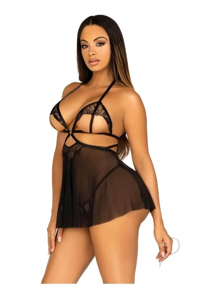 Open Cup Eyelash Babydoll Panty Md Blk Leg Avenue Inc Female Sex Toys