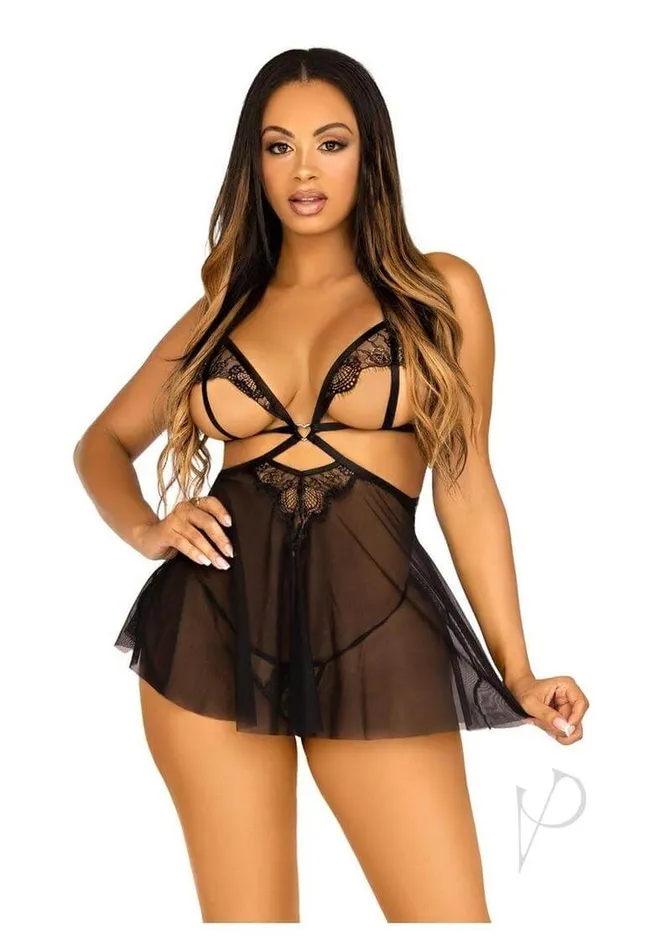 Open Cup Eyelash Babydoll Panty Md Blk Leg Avenue Inc Female Sex Toys