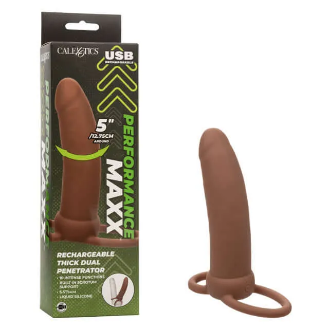 Performance Maxx Rechargeable Thick Dual Penetrator Brown California Exotic Novelties Female Sex Toys
