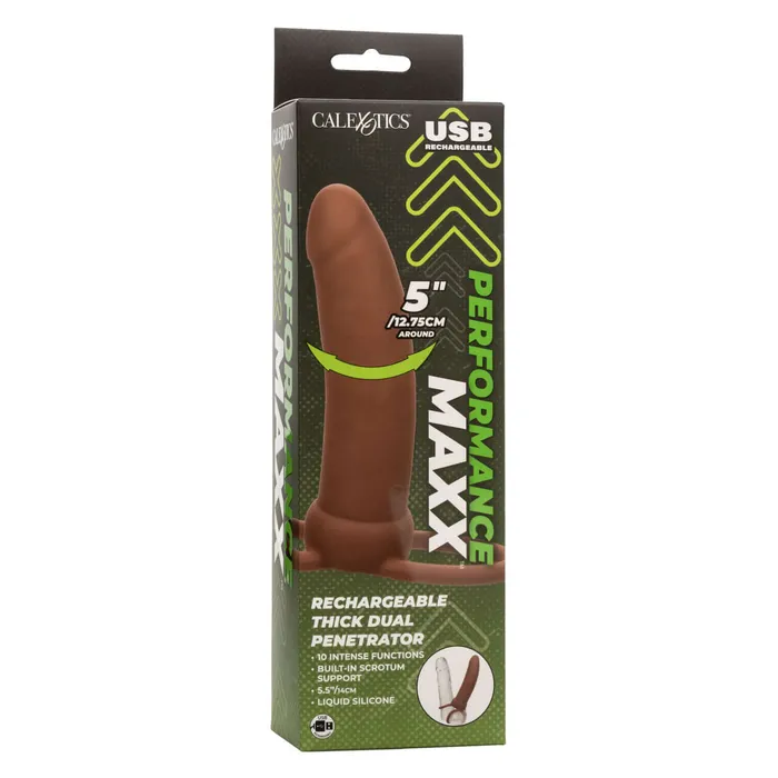 Performance Maxx Rechargeable Thick Dual Penetrator Brown California Exotic Novelties Female Sex Toys