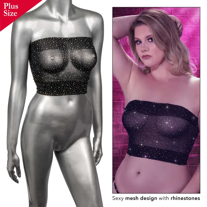 Plus Size Radiance Plus Size Bandeau Top Black Lingerie with Rhinestone Accents California Exotic Novelties