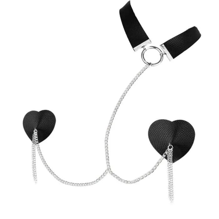 Restraints Nipplicious Dominatrix Leather Collar and Pasties with Chains from Hott Products HOTT Products